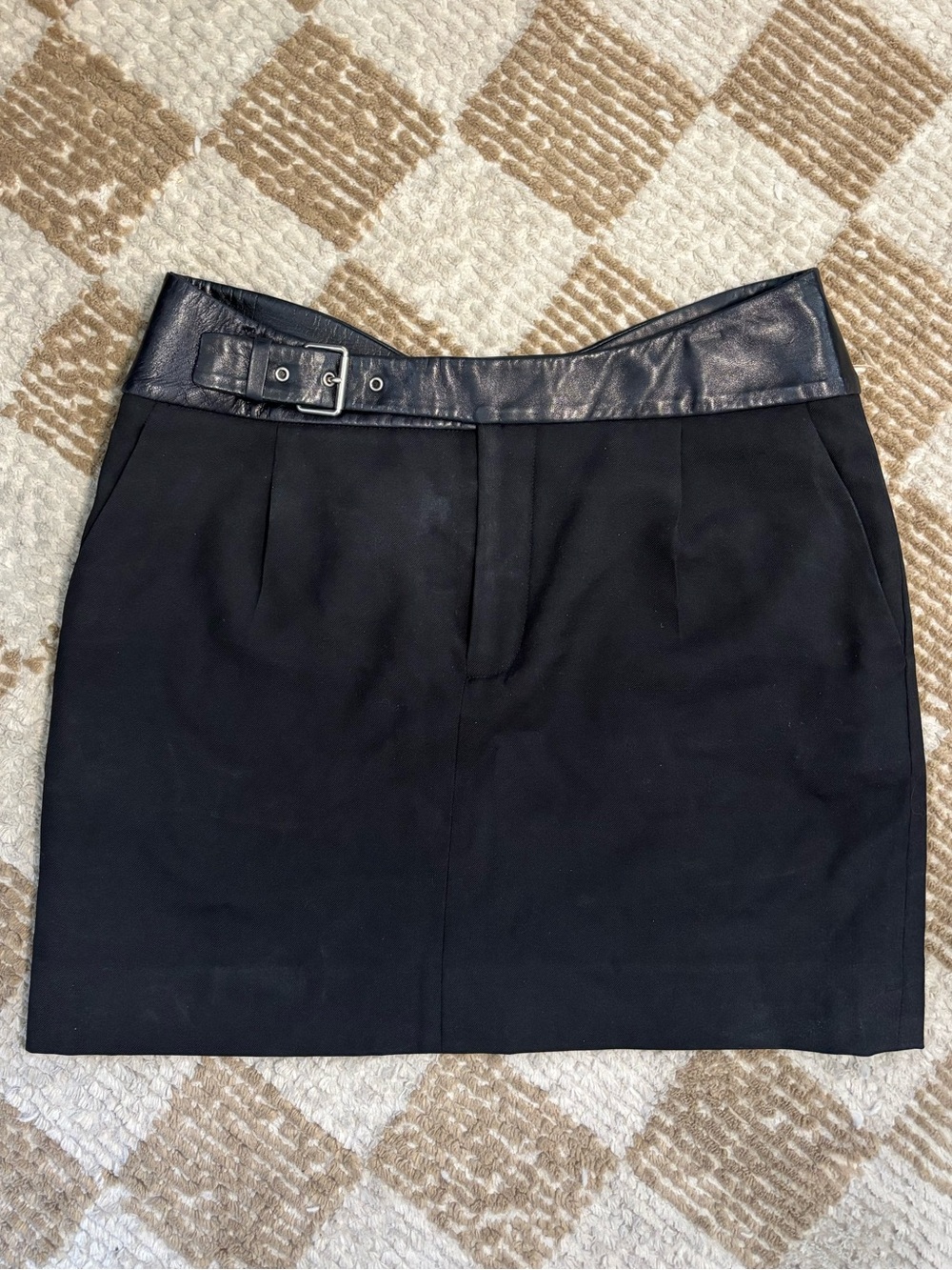 Saint Laurent Black Mini Skirt with Leather Waistband